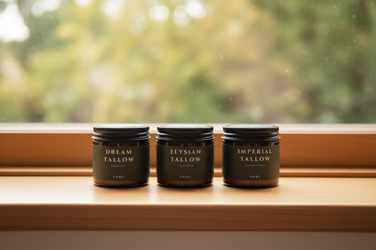 Eleora Trio Pack – Dream, Elysian and Imperial Tallow Creams on a window sill