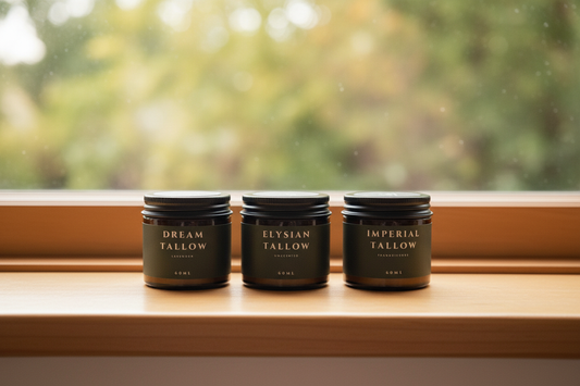 Eleora Trio Pack – Dream, Elysian and Imperial Tallow Creams on a window sill